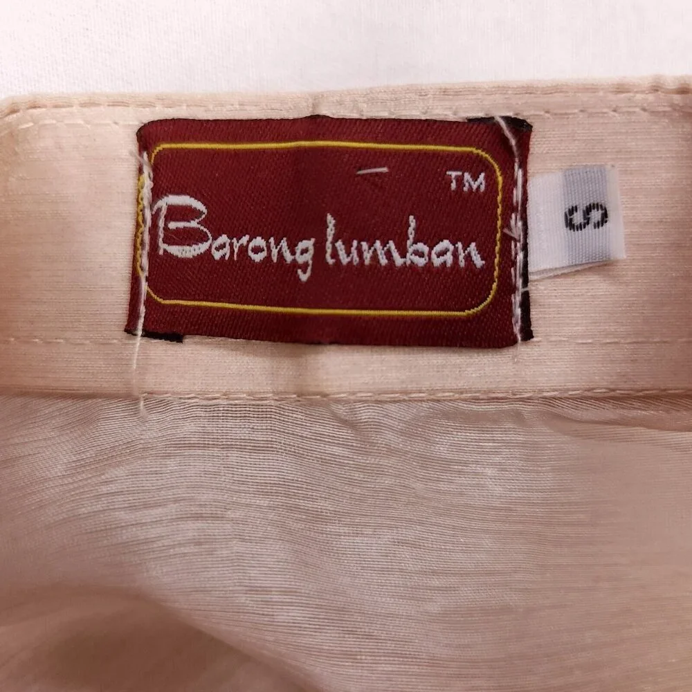 Barong Lumban Button Up Tagalog Shirt Long Sleeve Size Small Embroidered Sheer - Picture 7 of 13